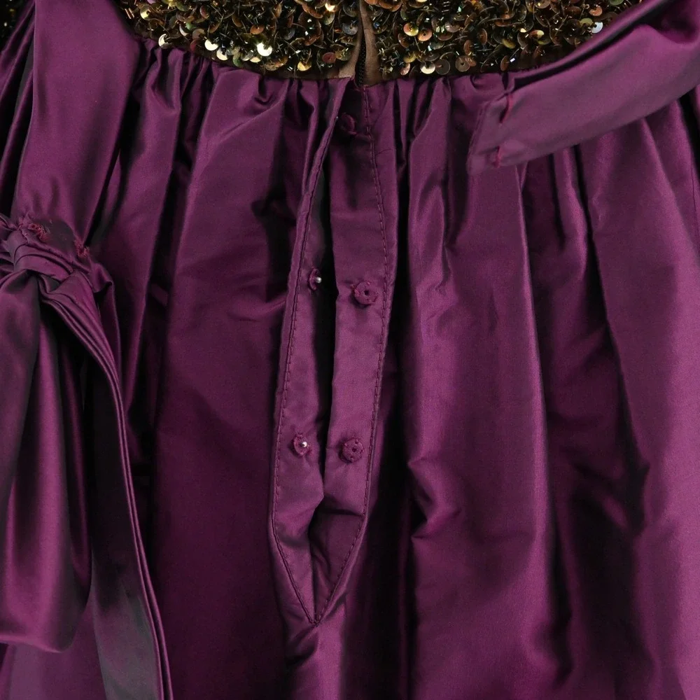Victoria Royal Beaded Dress Womens 10 Silk Gown‎ Purple Taffeta Bow Vintage 60s
